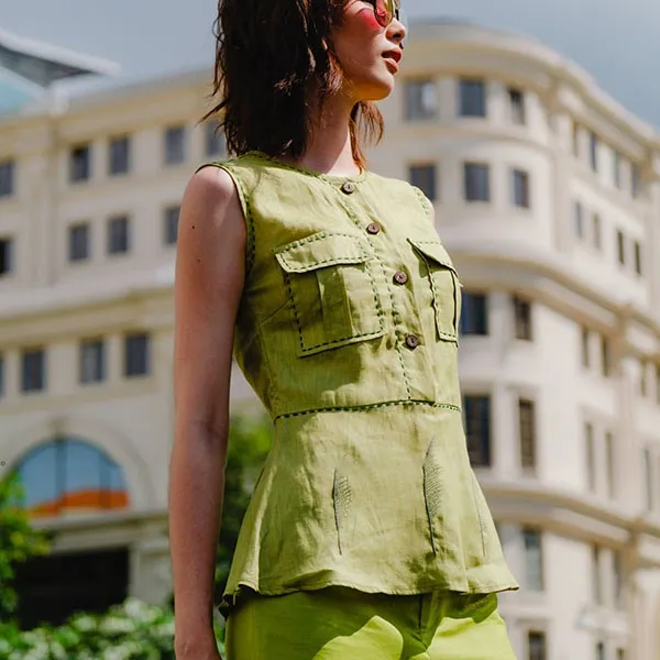 Áo Kiểu Nữ F2 Fashion & Freedom Linen AK380-XC-S-0422 Màu Xanh Cốm Size S