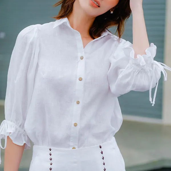 Áo Kiểu Nữ F2 Fashion & Freedom Linen AK509-T-S-0422 Màu Trắng Size S