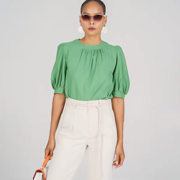 Áo Kiểu Tay Phồng Nữ F2 Fashion & Freedom New Linen New Horizon AK498-XL-S-0322 Màu Xanh Lá Size S