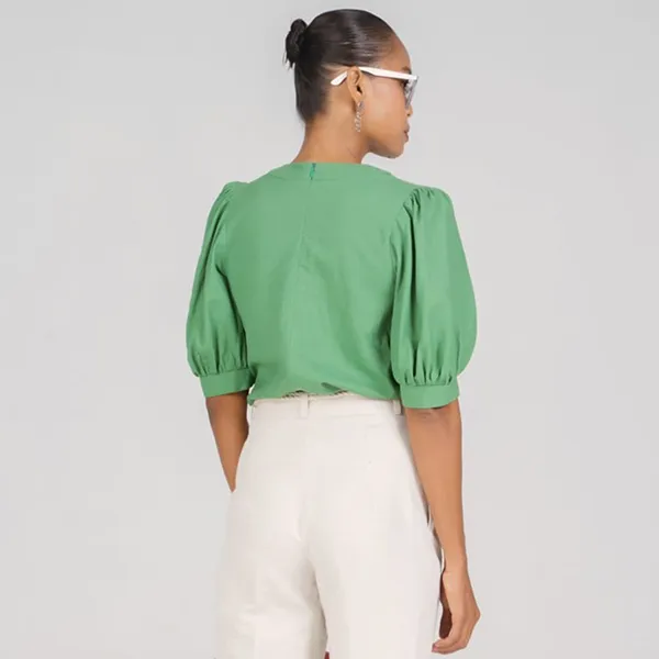 Áo Kiểu Tay Phồng Nữ F2 Fashion & Freedom New Linen New Horizon AK498-XL-S-0322 Màu Xanh Lá Size S