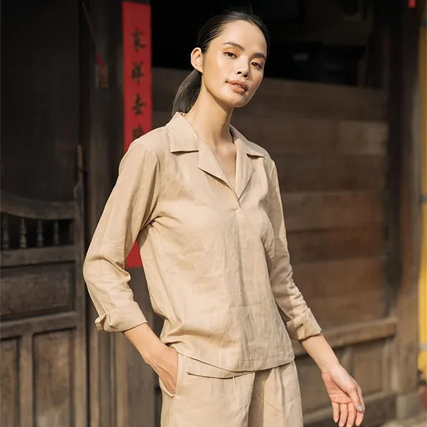 Áo Sơ Mi Nữ F2 Fashion & Freedom Modern Meets Heritage Linen AK384-K-S-0519 Màu Kem Size S