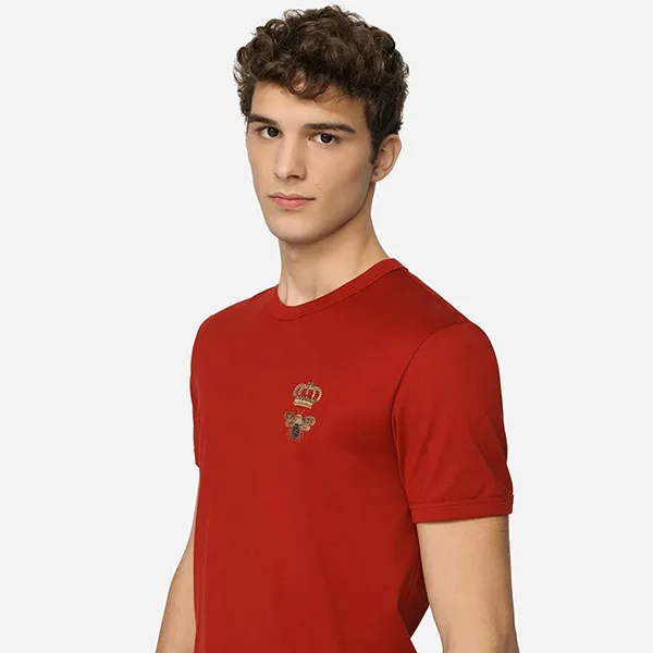 Áo Phông Nam Dolce & Gabbana D&G Cotton With Embroidery G8JX7Z Tshirt Màu Đỏ Size 46