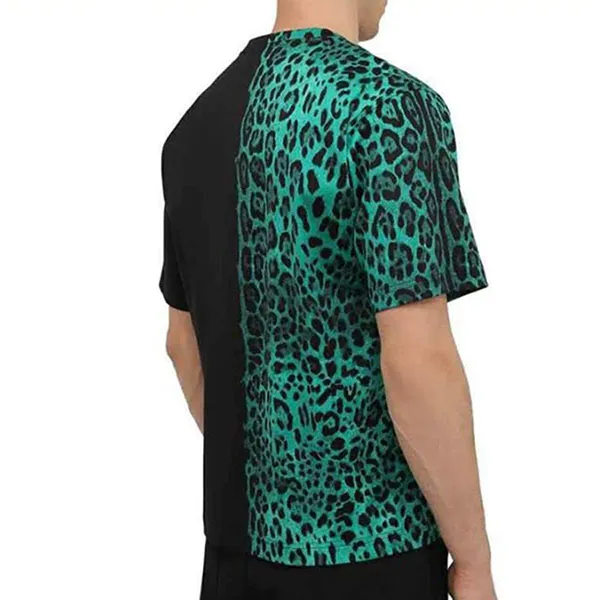 Áo Phông Nam Dolce & Gabbana D&G T-Shirt Oversize Con Stampa Leopardo E Tigre Verde E Nero Màu Đen Xanh Size 44