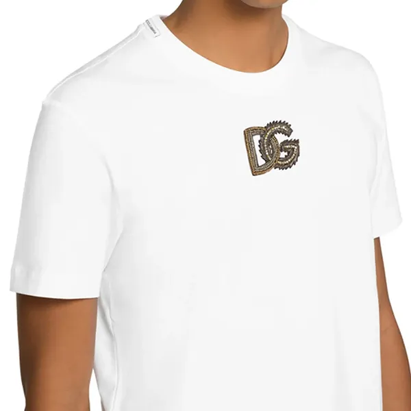 Áo Phông Nam Dolce & Gabbana DG Embellished Cotton G8RL2T TShirt Màu Trắng Size 44