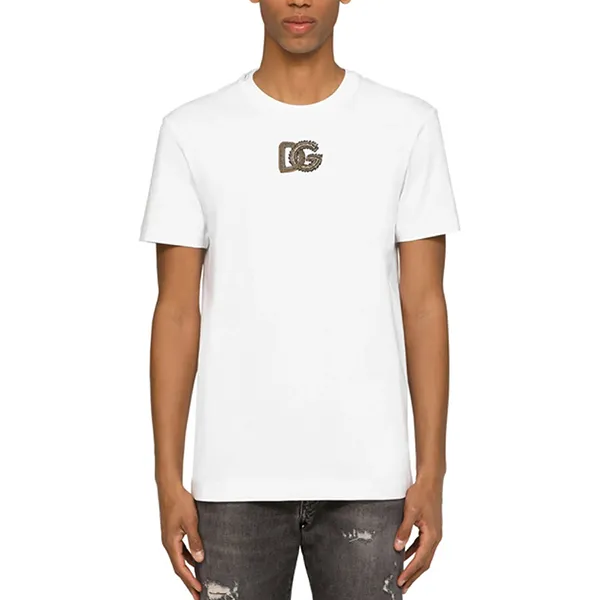 Áo Phông Nam Dolce & Gabbana DG Embellished Cotton G8RL2T TShirt Màu Trắng Size 44