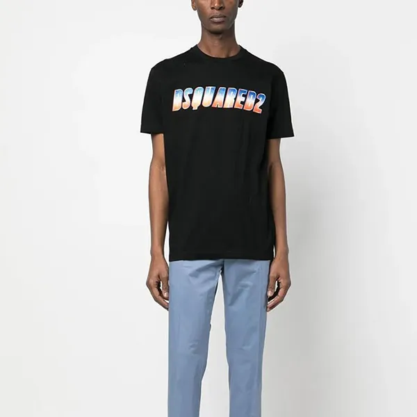 Áo Phông Nam Dsquared2 Logo Print T-Shirt S74GD1156 S23009 900 Màu Đen Size S