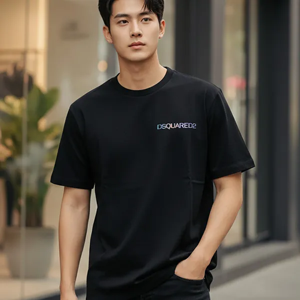 Áo Phông Nam Dsquared2 Palm Beach S71GD1394 S23009 900 Tshirt Màu Đen Size XS