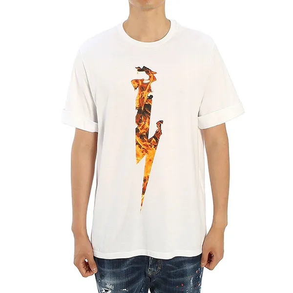 Áo Phông Nam Neil Barrett Firebolt Short Sleeve TShirt Loose Fit PBJT556S M507S Màu Trắng Size XS