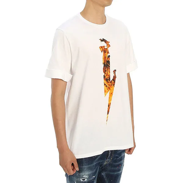 Áo Phông Nam Neil Barrett Firebolt Short Sleeve TShirt Loose Fit PBJT556S M507S Màu Trắng Size XS