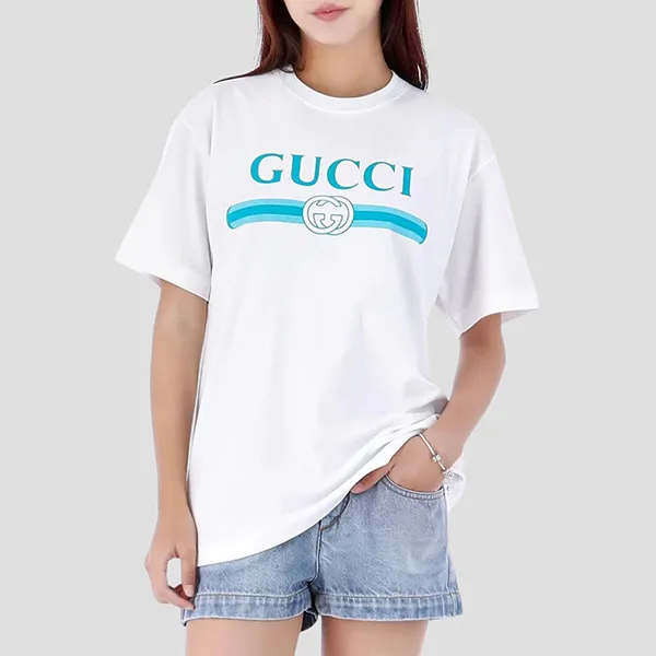 Áo Phông Nữ Gucci In White Logo Print Short Sleeve 837959 XJHGY 9081 Tshirt Màu Trắng Size XS