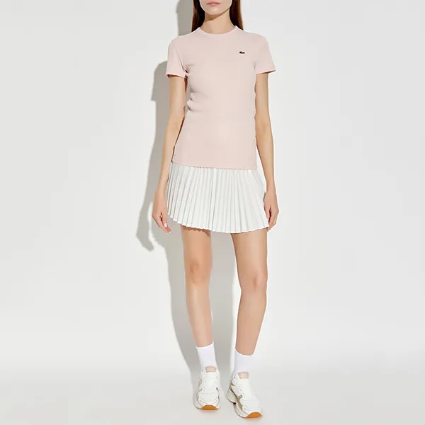 Áo Phông Nữ Lacoste Slim Fit Ribbed Cotton T-shirt TF5538 51 ADY Màu Hồng Size 34