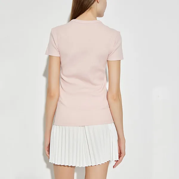 Áo Phông Nữ Lacoste Slim Fit Ribbed Cotton T-shirt TF5538 51 ADY Màu Hồng Size 34