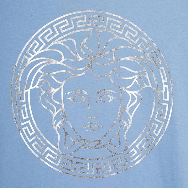 Áo Phông Nữ Versace Blue With Silver Medusa Print 1016967 1A14047 2U6H0 Tshirt Màu Xanh Nhạt Size 38
