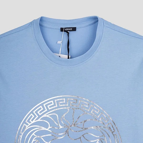 Áo Phông Nữ Versace Blue With Silver Medusa Print 1016967 1A14047 2U6H0 Tshirt Màu Xanh Nhạt Size 38