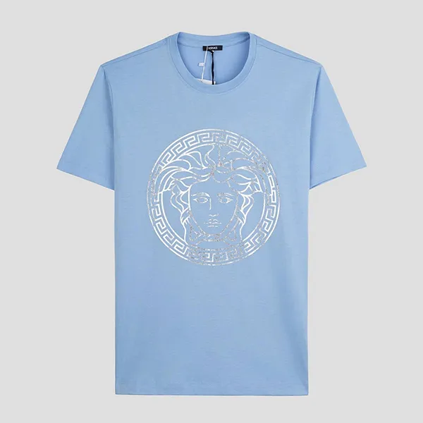 Áo Phông Nữ Versace Blue With Silver Medusa Print 1016967 1A14047 2U6H0 Tshirt Màu Xanh Nhạt Size 38