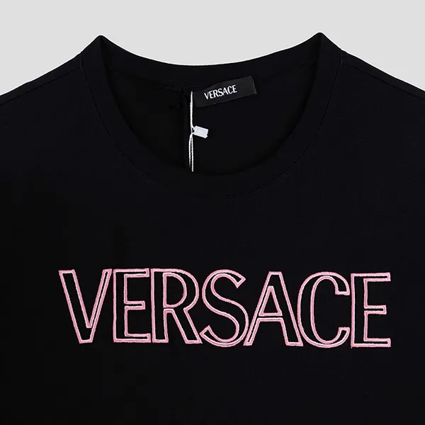 Áo Phông Nữ Versace With Brand Name Printed In Black 1008324 1A12039 2B140 Tshirt Màu Đen Size 38
