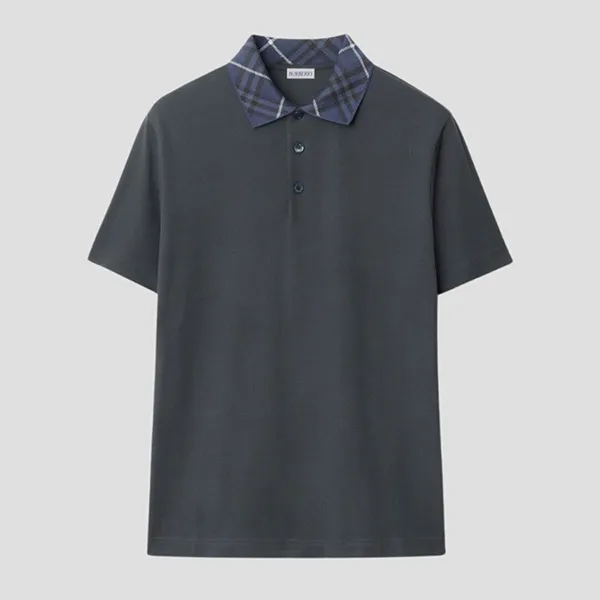 Áo Polo Nam Burberry Cotton Check Collar In Grey 8105848 Màu Xám Size S