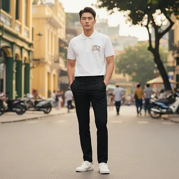 Áo Polo Nam Burberry White Polo Shirt With Horse Tag 8116118 Màu Trắng Size L