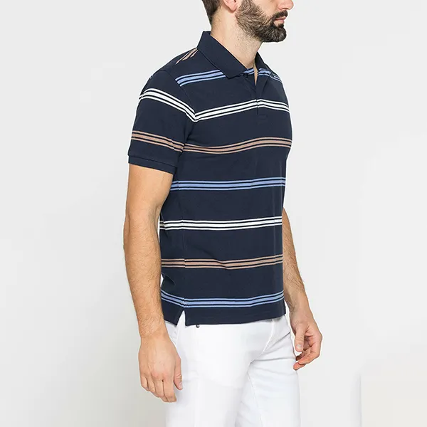 Áo Polo Nam Carrera Jeans Piquet Cotton 819R0075X_G196 Màu Xanh Kẻ Size M