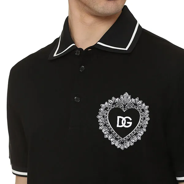Áo Polo Nam Dolce & Gabbana D&G Sacred Heart G8KI2ZFU7EN N0000 Màu Đen Size 46