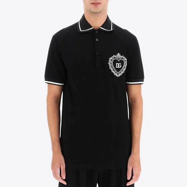 Áo Polo Nam Dolce & Gabbana D&G Sacred Heart G8KI2ZFU7EN N0000 Màu Đen Size 46