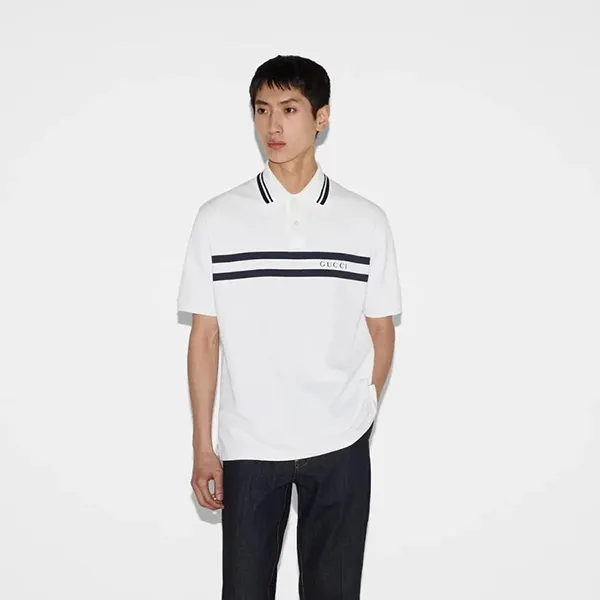 Áo Polo Nam Gucci Cotton Piquet Polo Shirt 788016 XJGJX 9081 Màu Trắng Size XS