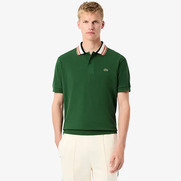 Áo Polo Nam Lacoste Classic Fit With Striped Collar PH5421 - 132 Màu Xanh Lá Size 4