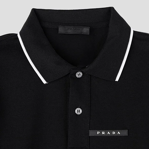 Áo Polo Nam Prada Logo Patch Neckline In Black SJN256 18NV F0AA9 Màu Đen Size S