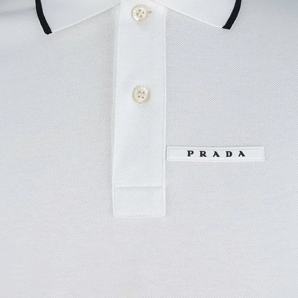 Áo Polo Nam Prada Logo Patch Neckline In White SJN256 18NV F0BA1 Màu Trắng Size S