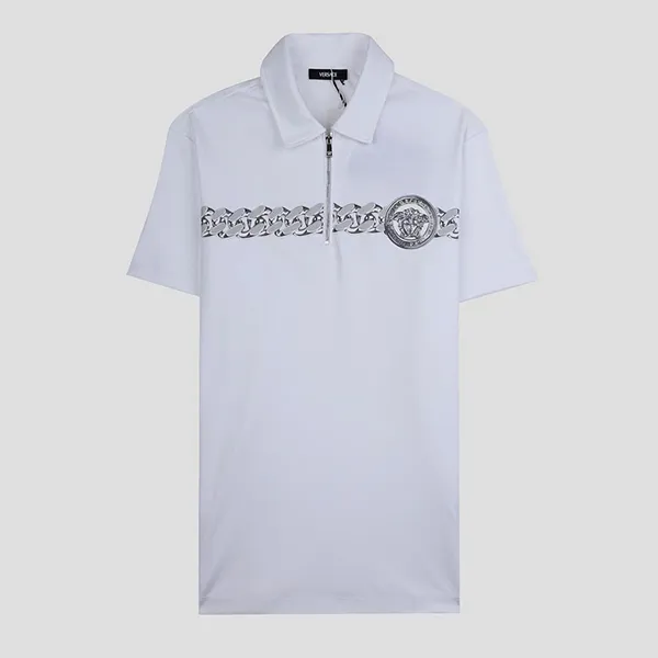 Áo Polo Nam Versace White Logo Medusa Printed With Half-zip 1024043 1A17513 2W4F0 Màu Trắng Size XS