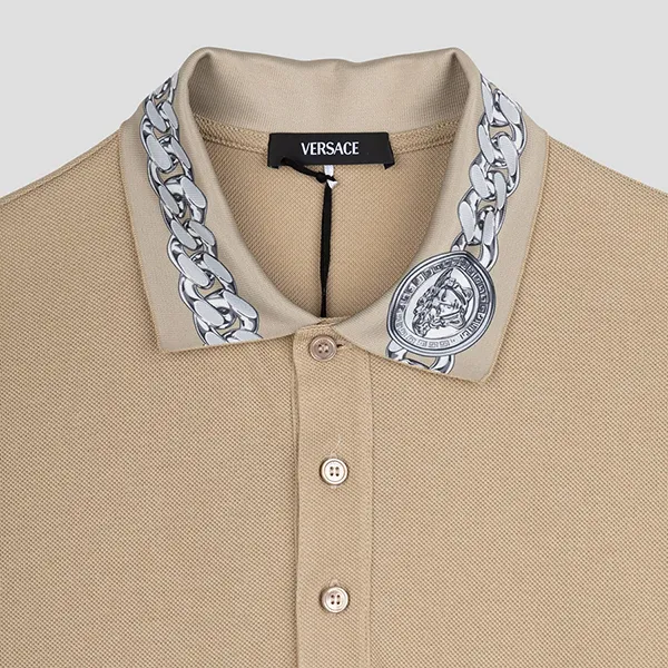 Áo Polo Nam Versace With Chain Pattern And Medusa Collar In Beige 1023085 1A172061 2NJ40 Màu Be Size XS
