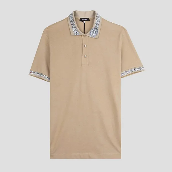 Áo Polo Nam Versace With Chain Pattern And Medusa Collar In Beige 1023085 1A172061 2NJ40 Màu Be Size XS