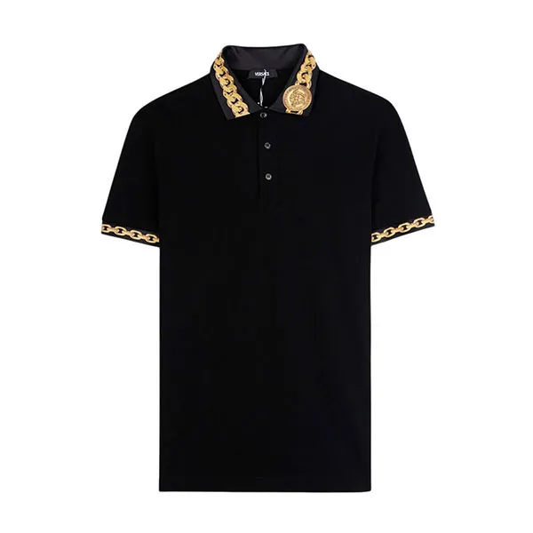Áo Polo Nam Versace With Chain Pattern And Medusa Collar In Black 1023085 1A17061 2B130 Màu Đen Size M