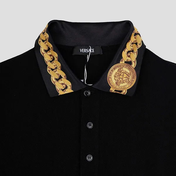 Áo Polo Nam Versace With Chain Pattern And Medusa Collar In Black 1023085 1A17061 2B130 Màu Đen Size M