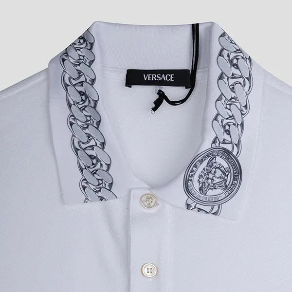 Áo Polo Nam Versace With Chain Pattern And Medusa Collar In White 1023085 1A17061 2W4F0 Màu Trắng Size XS