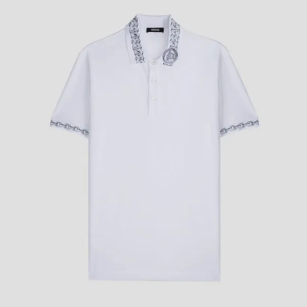 Áo Polo Nam Versace With Chain Pattern And Medusa Collar In White 1023085 1A17061 2W4F0 Màu Trắng Size XS