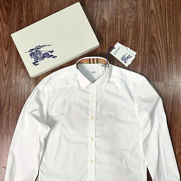 Áo Sơ Mi Burberry White With TB Monogram Motif 8032308 Màu Trắng Size XS