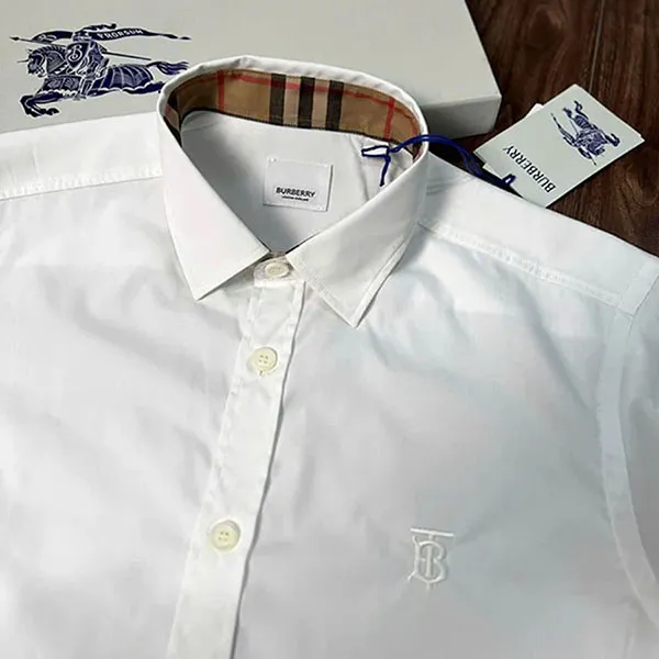 Áo Sơ Mi Burberry White With TB Monogram Motif 8032308 Màu Trắng Size XS