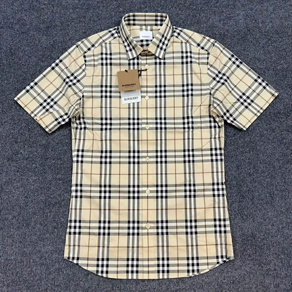 Áo Sơ Mi Cộc Tay Nam Burberry Check Kẻ Màu Beige Size S