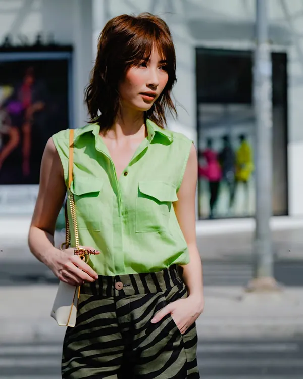 Áo Sơ Mi Kiểu Không Tay Nữ F2 Fashion & Freedom Linen Hương Mùa Hè AK377-XC-S-0422 Màu Xanh Cốm Size S