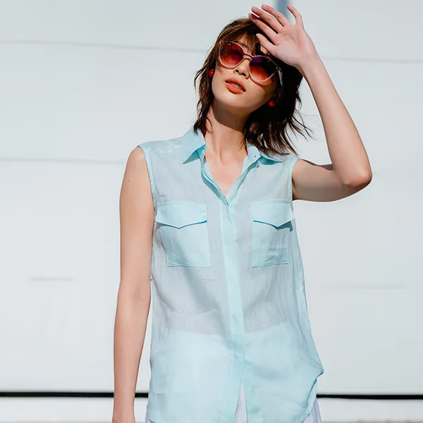 Áo Sơ Mi Kiểu Không Tay Nữ F2 Fashion & Freedom Linen Hương Mùa Hè AK377-XP-S-0422 Màu Xanh Pastel Size S