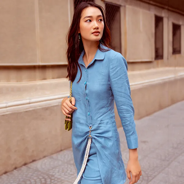 Áo Sơ Mi Kiểu Nữ F2 Fashion & Freedom Linen Autumn Charm AK533-XB-S-0822 Màu Xanh Biển Size S