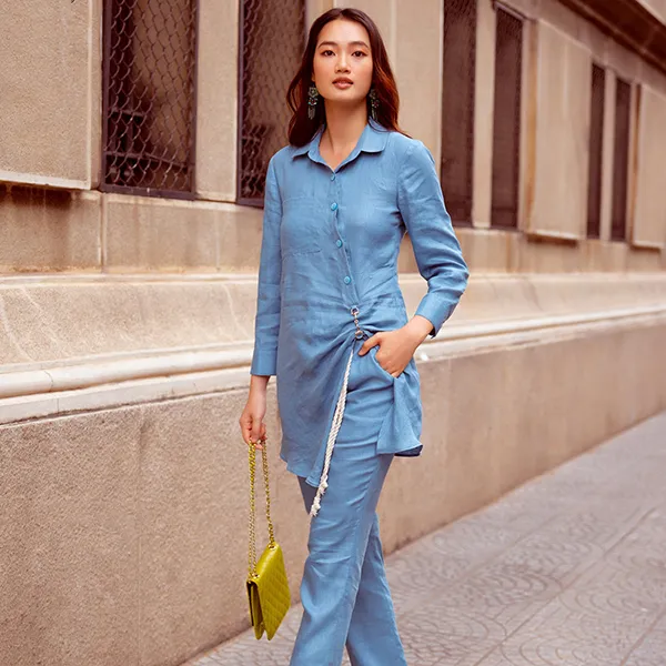 Áo Sơ Mi Kiểu Nữ F2 Fashion & Freedom Linen Autumn Charm AK533-XB-S-0822 Màu Xanh Biển Size S