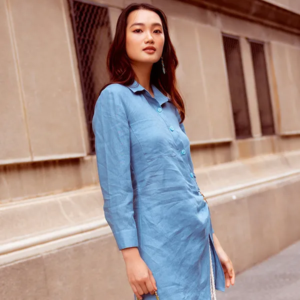Áo Sơ Mi Kiểu Nữ F2 Fashion & Freedom Linen Autumn Charm AK533-XB-S-0822 Màu Xanh Biển Size S