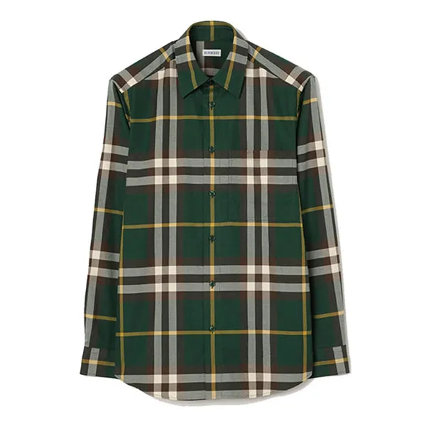 Áo Sơ Mi Nam Burberry Check Cotton Shirt In Flint Green Màu Xanh Kẻ Size S