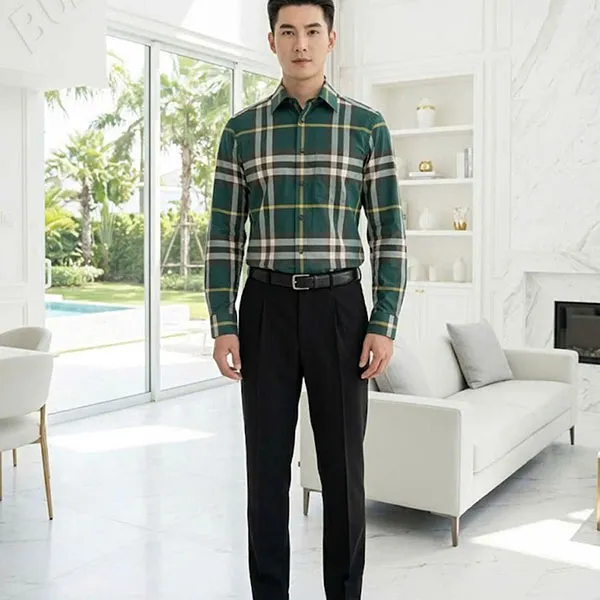 Áo Sơ Mi Nam Burberry Check Cotton Shirt In Flint Green Màu Xanh Kẻ Size S
