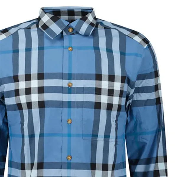 Áo Sơ Mi Nam Burberry Claverdon Check Shirt In Blue Jade Màu Xanh Blue Size S