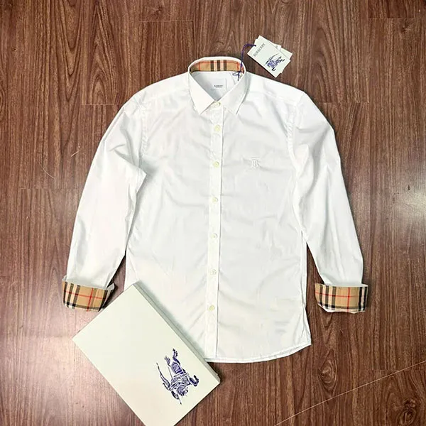 Áo Sơ Mi Nam Burberry Cotton Logo TB Long Sleeve White Màu Trắng Size XS