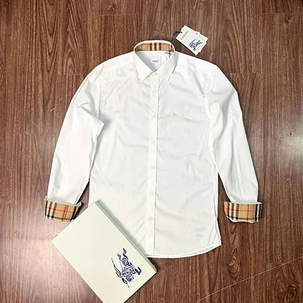 Áo Sơ Mi Burberry White With TB Monogram Motif 8032308 Màu Trắng Size XS