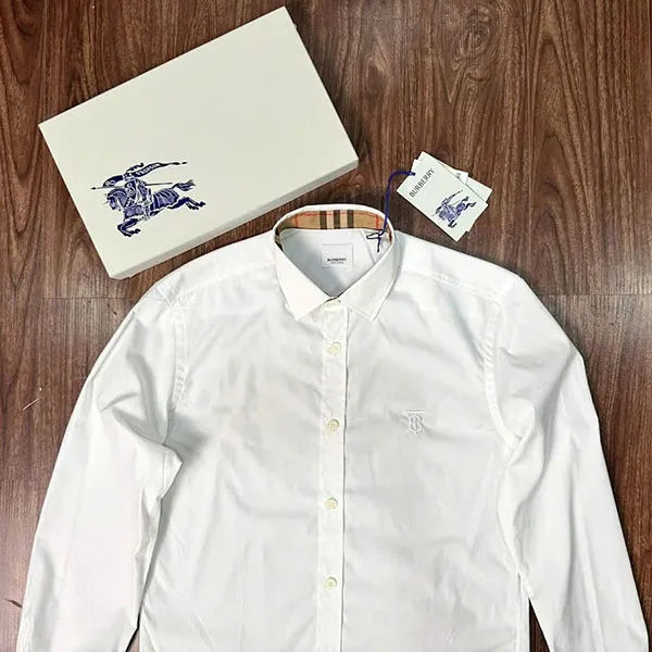 Áo Sơ Mi Nam Burberry Cotton Logo TB Long Sleeve White Màu Trắng Size XS